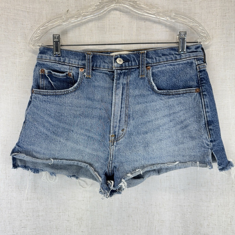 Abercrombie & Fitch The Mom Short Women 28/6 Blue High Rise Denim Frayed 90 Boho